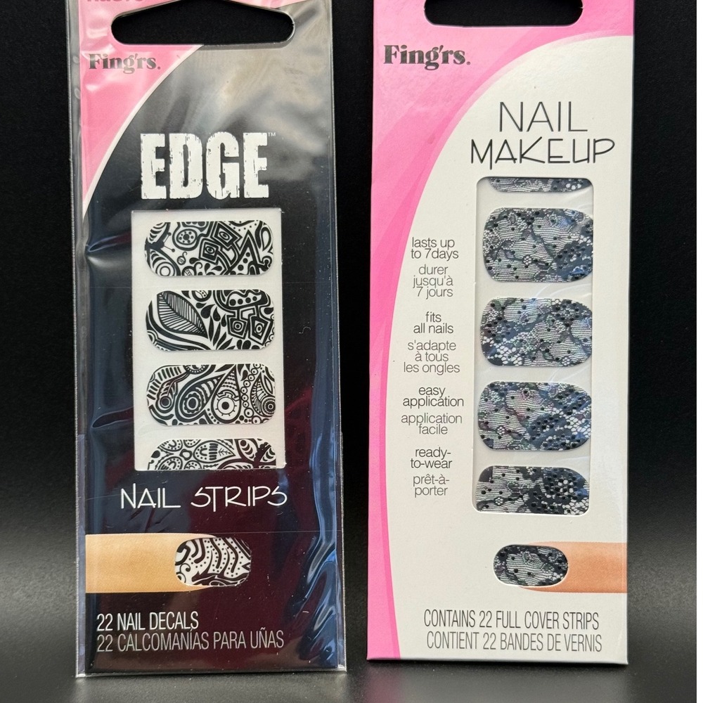 Fingrs Edge Nail Strips‎ 22 Decals Black White Tribal Pattern Nail Makeup